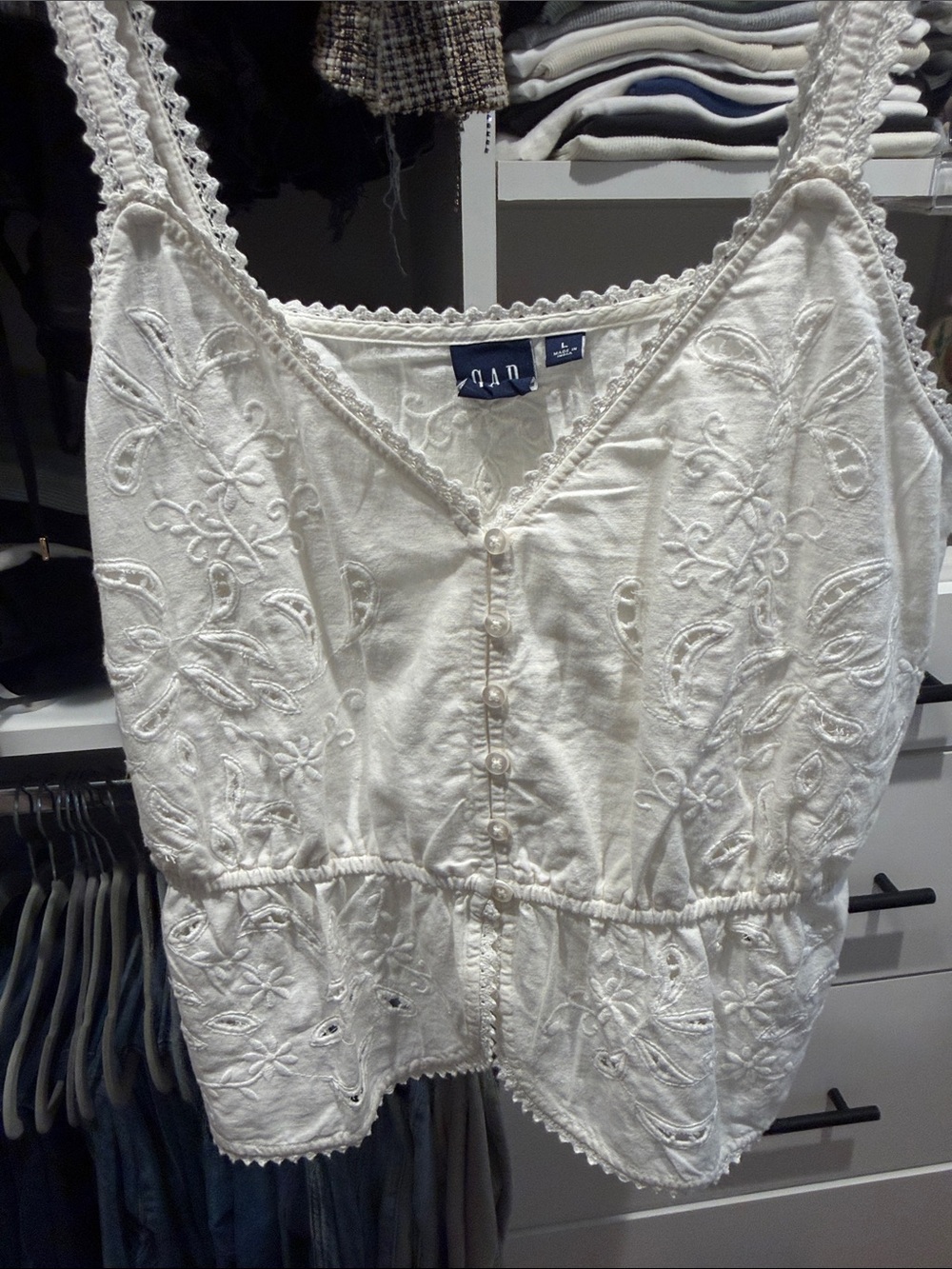 GAP White Embroidered Cotton Eyelet Camisole - Picture 3 of 4
